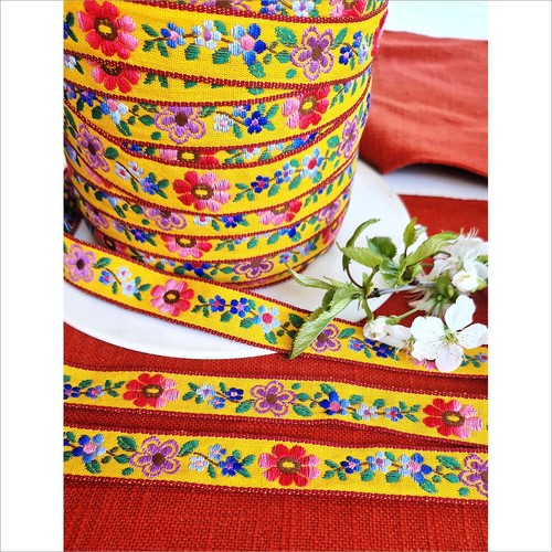 Blumenborte gelb mehrfarbig - blumenborte,, gelb/mehrfarbig,|