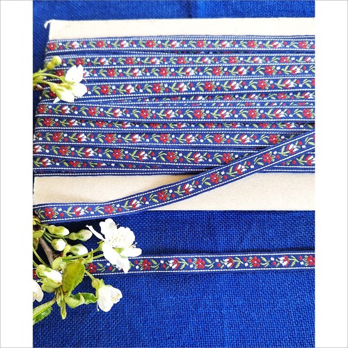 Blumenborte blau mehrfarbig - blumenborte,,